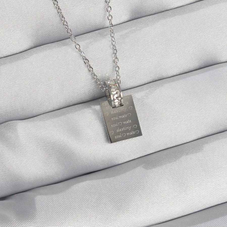 316L Steel Chain Silver Color Zircon Stone Love Letter Necklace