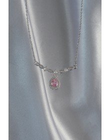 316L Steel Silver Color Pink Zircon Stone Drop Necklace