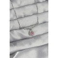 316L Steel Silver Color Pink Zircon Stone Drop Necklace