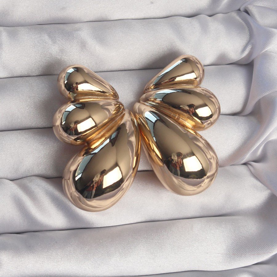 Brass Gold Color Large Domed Butterfly Earrings