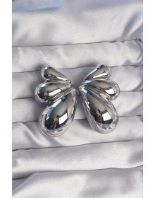 Brass Silver Color Large Domed Butterfly Earrings