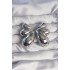 Brass Silver Color Large Domed Butterfly Earrings
