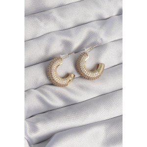 Brass Gold Color Zircon Stone Half Hoop Earrings