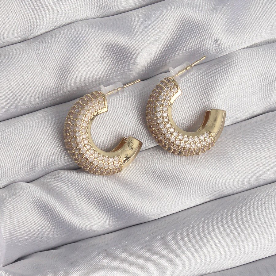 Brass Gold Color Zircon Stone Half Hoop Earrings