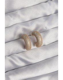 Brass Gold Color Zircon Stone Half Hoop Earrings