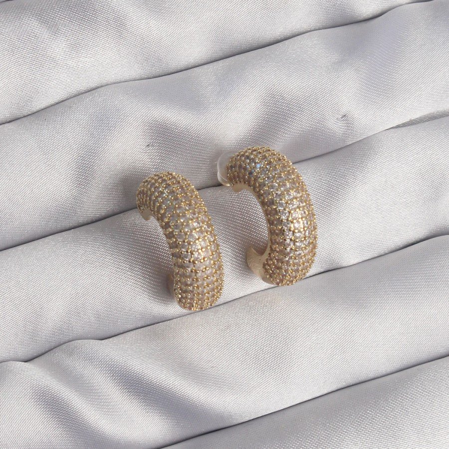 Brass Gold Color Zircon Stone Half Hoop Earrings