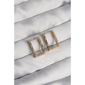 Brass Gold Color Zircon Stone Rectangular Model Seranay Earring