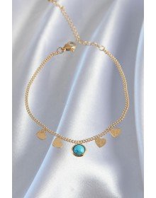 316L Steel Gold Color Bracelet with Minimal Heart and Blue Stone Detail