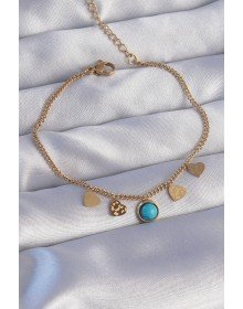316L Steel Gold Color Bracelet with Minimal Heart and Blue Stone Detail