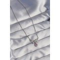 316L Steel Silver Color Bow Detail Pink Zircon Stone Drop Necklace
