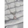 316L Steel Silver Color Bow Detail Pink Zircon Stone Solitaire Necklace 316L Steel Silver Color Bow Detail Pink Zircon Stone Solitaire Necklace