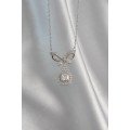 316L Steel Silver Color Bow Detailed Zircon Stone Solitaire Necklace