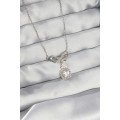 316L Steel Silver Color Bow Detailed Zircon Stone Solitaire Necklace