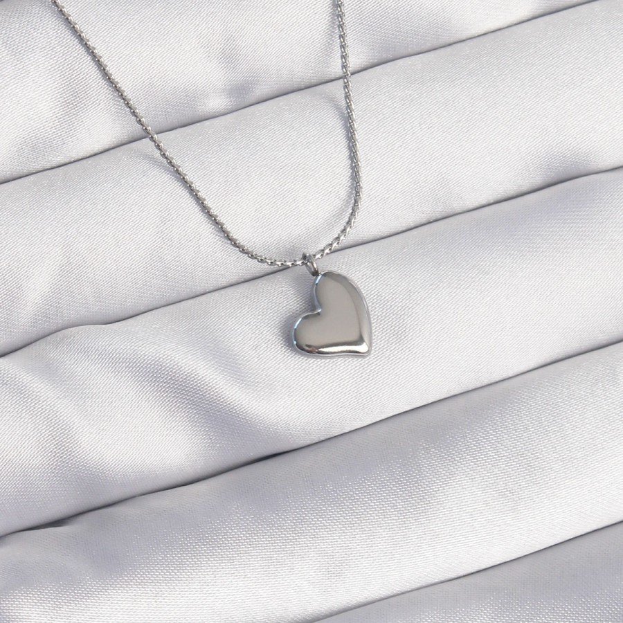 316L Steel Silver Color Minimal Heart Design Necklace