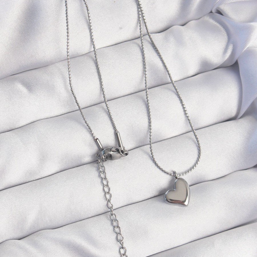 316L Steel Silver Color Minimal Heart Design Necklace
