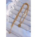 316L Steel Gold Color Double Chain Pearl Detail Love Heart Necklace