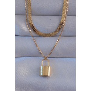 316L Steel Gold Color Double Chain Lock Model Necklace