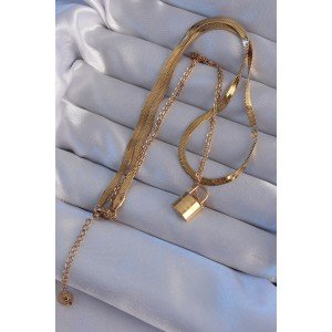 316L Steel Gold Color Double Chain Lock Model Necklace