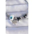 316L Steel Silver Color Black Zircon Stone Star Design Tree Detail Evil Eye Charm Bracelet