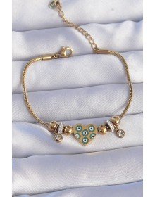 316L Steel Gold Color Zircon Stone Evil Eye Heart Design Bracelet