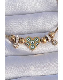 316L Steel Gold Color Zircon Stone Evil Eye Heart Design Bracelet