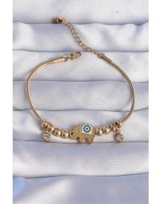 316L Steel Gold Color Zircon Stone Elephant Design Bracelet with Evil Eye