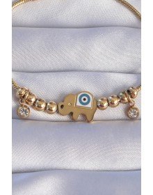 316L Steel Gold Color Zircon Stone Elephant Design Bracelet with Evil Eye