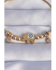 316L Steel Gold Color Zircon Stone Elephant Design Bracelet with Evil Eye