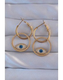 316L Steel Gold Color Zircon Stone Blue Eye Design Hoop Earring