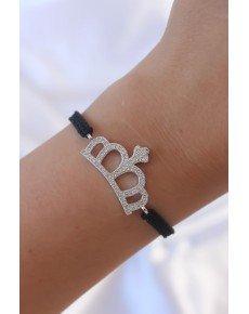 Silver Color Zircon Stone Crown Figure Macrame Bracelet