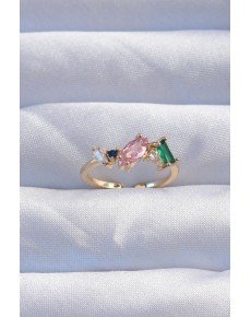 Brass Gold Color Colorful Zircon Stone Adjustable Ring