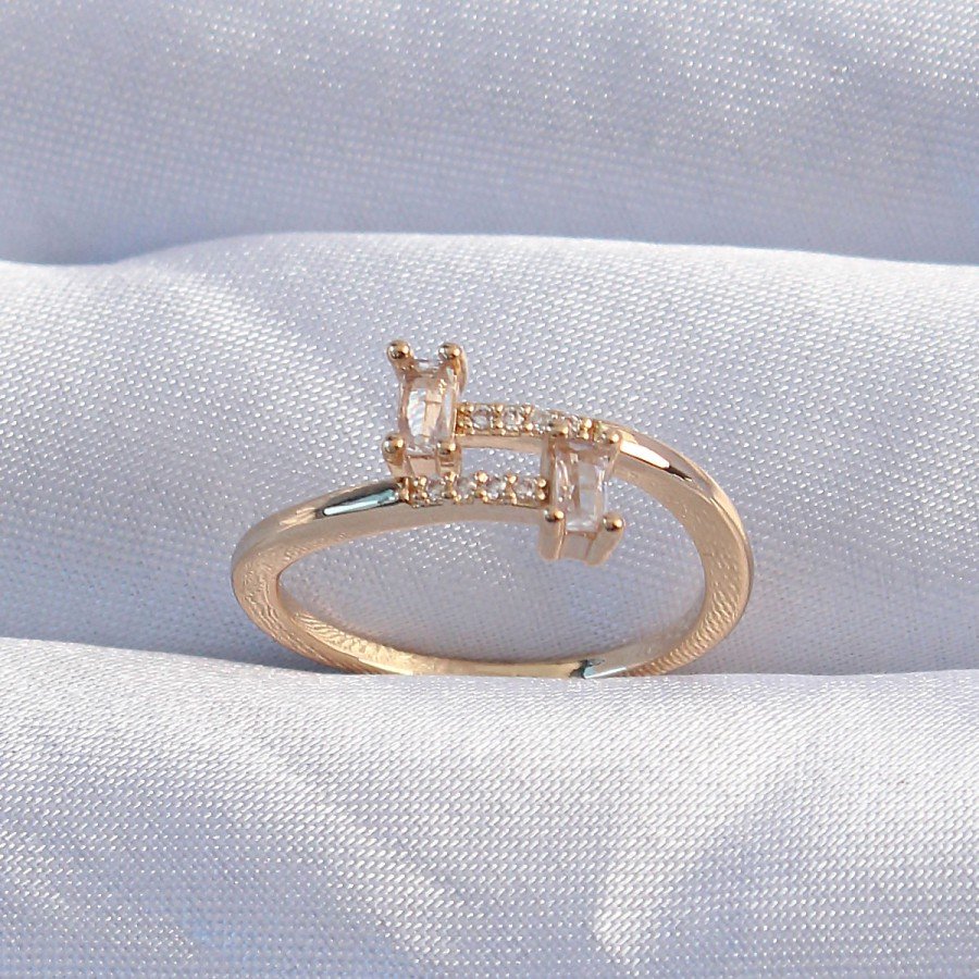 Brass Gold Color Zircon Stone Geometric Adjustable Ring Brass Gold Color Zircon Stone Geometric Adjustable Ring