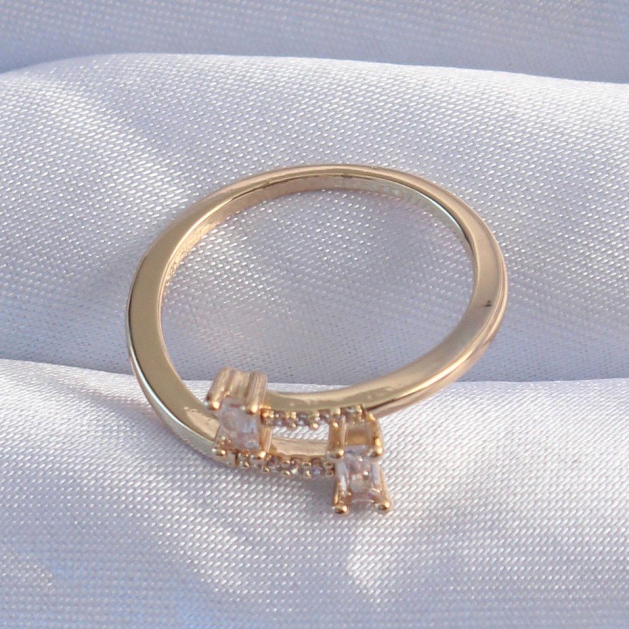 Brass Gold Color Zircon Stone Geometric Adjustable Ring Brass Gold Color Zircon Stone Geometric Adjustable Ring