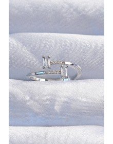 Brass Silver Color Zircon Stone Geometric Adjustable Ring