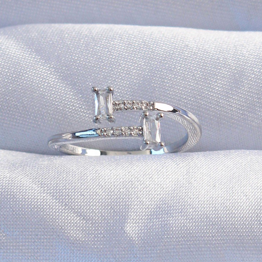 Brass Silver Color Zircon Stone Geometric Adjustable Ring
