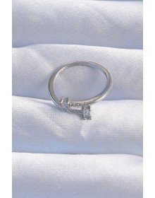 Brass Silver Color Zircon Stone Geometric Adjustable Ring