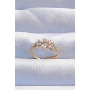Brass Gold Color Zircon Stone Drop Detail Adjustable Ring