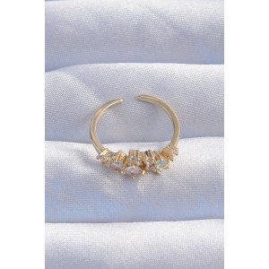 Brass Gold Color Zircon Stone Drop Detail Adjustable Ring