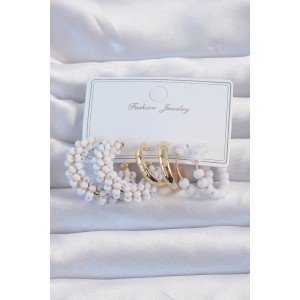 Gold Color Lilac Beaded Hoop Earring Set