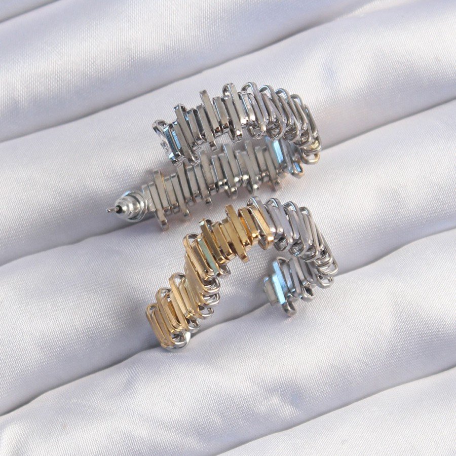 Brass Gold Silver Color Serrated Heart Earrings