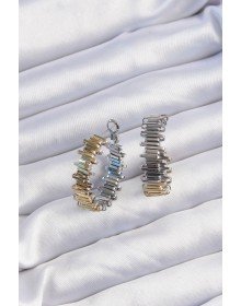 Brass Gold Silver Color Serrated Hoop Earrings
