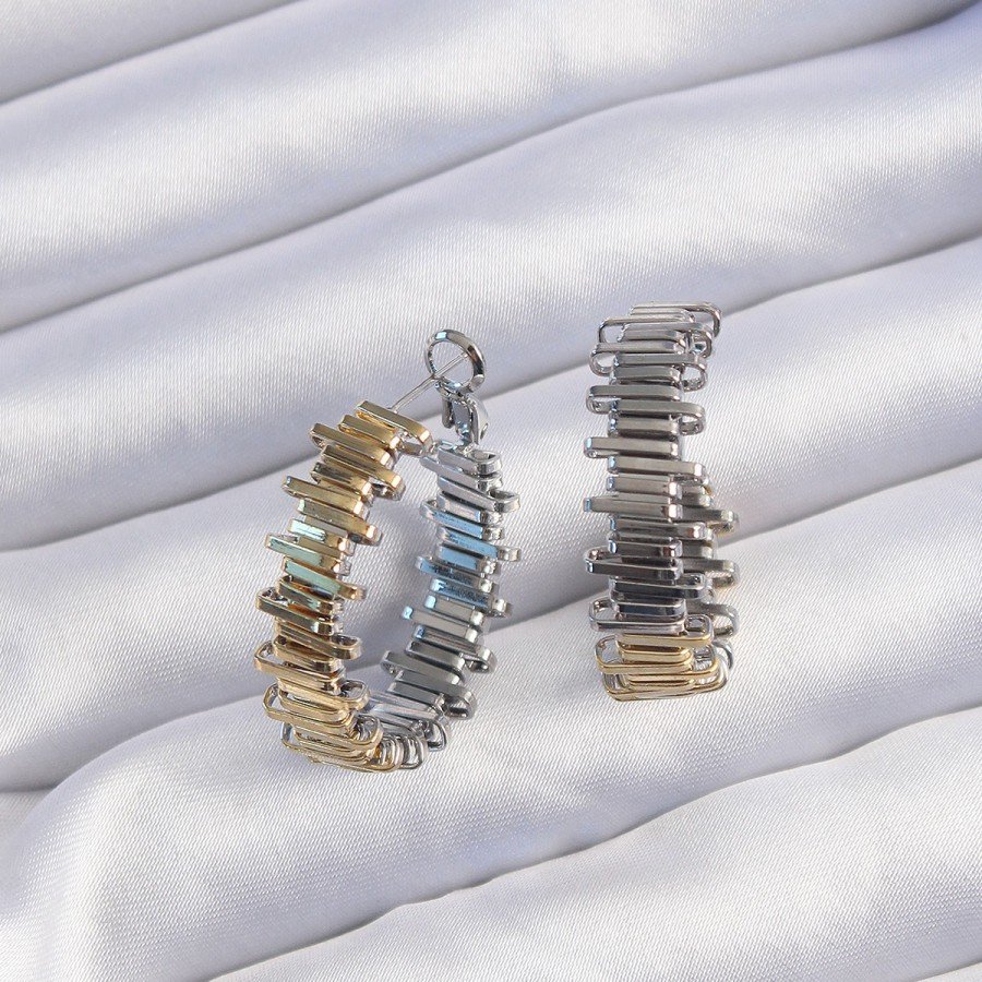 Brass Gold Silver Color Serrated Hoop Earrings
