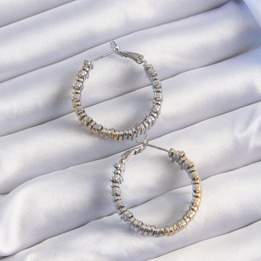 Brass Gold Silver Color Serrated Hoop Earrings