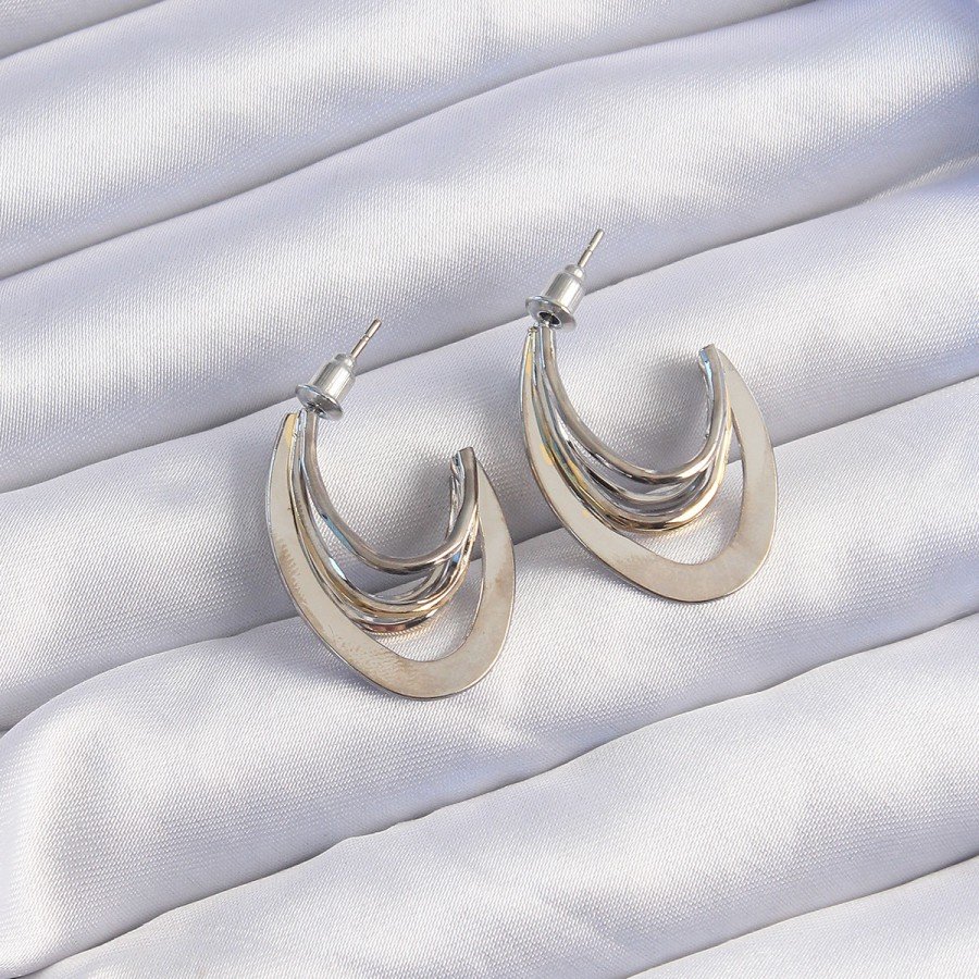 Brass Gold Silver Color Flat Plate Hoop Earrings