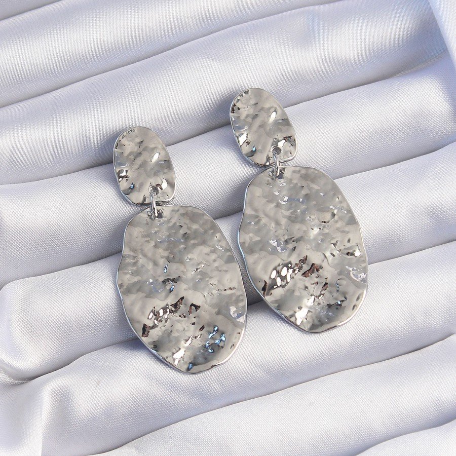 Brass Silver Color Crushing Plate Earrings Brass Silver Color Crushing Plate Earrings