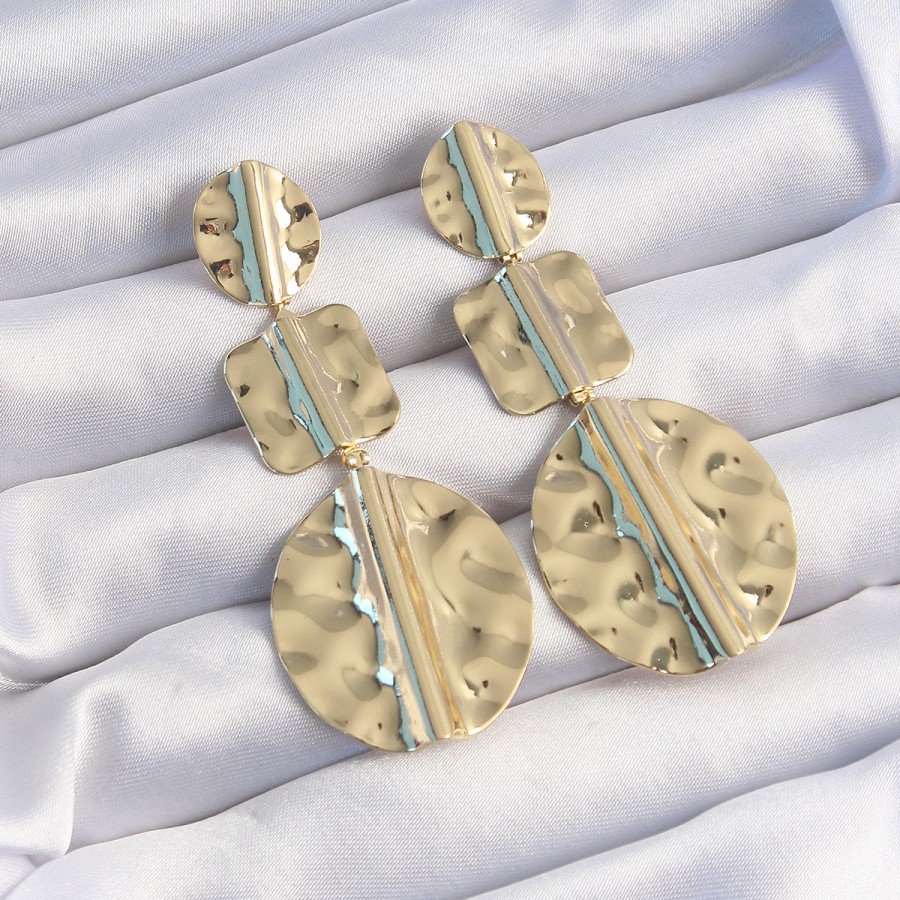 Brass Gold Color Geometric Crushing Plate Earrings