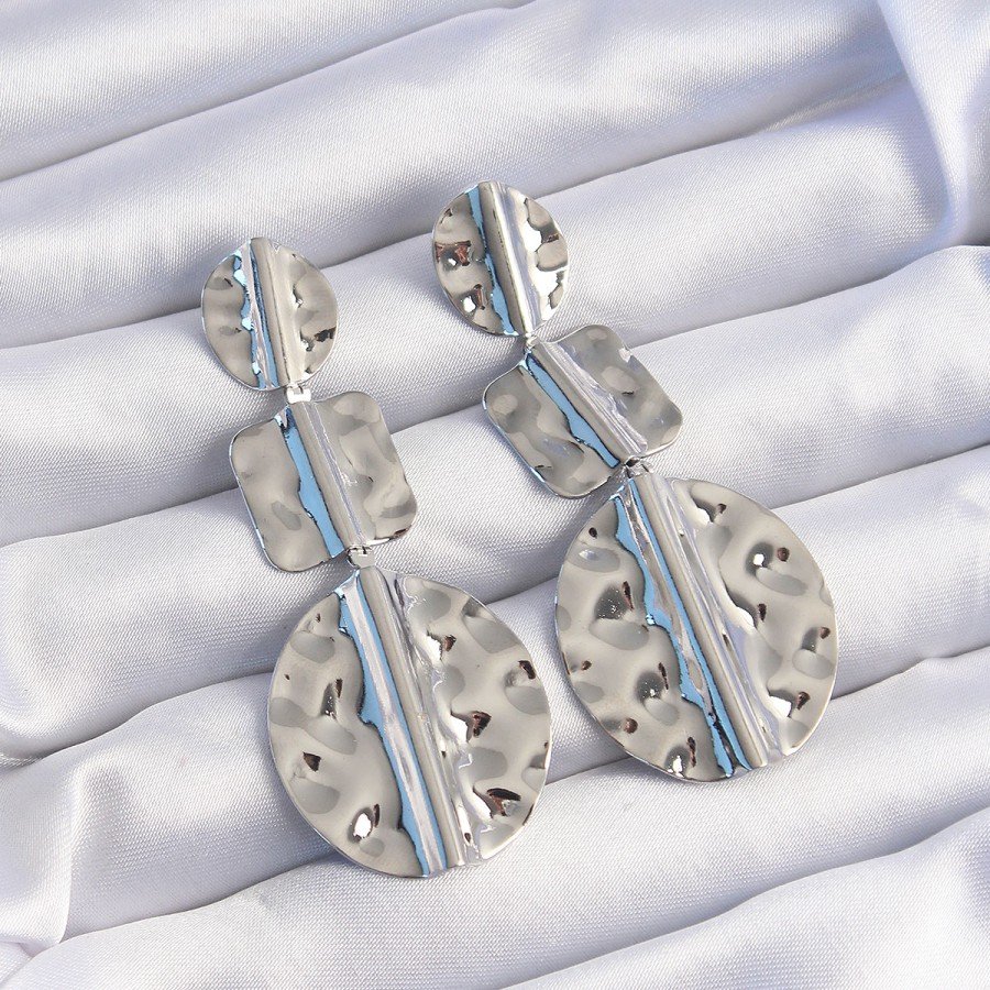 Brass Silver Color Geometric Crushing Plate Earrings Brass Silver Color Geometric Crushing Plate Earrings