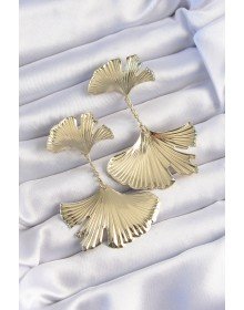 Brass Gold Color Serrated Leaf Model Hanging Earrings