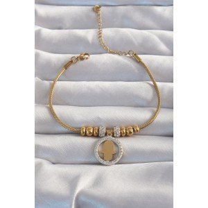 316L Steel Gold Color Zircon Stone Accessory Fatma Mother's Hand Bracelet