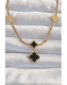 316L Steel Gold Color Italian Chain Enamel Clover Necklace